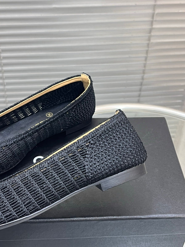 CC 25 Ballet Flat Black Beige Raffia