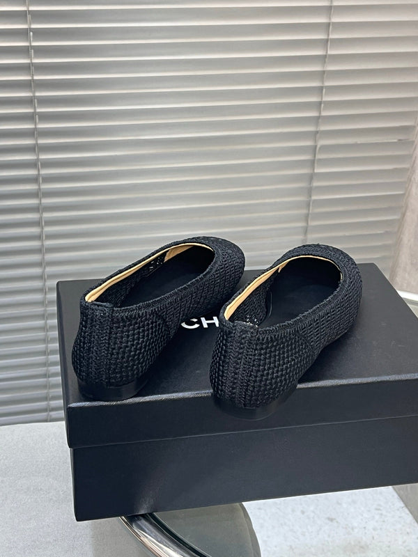 CC 25 Ballet Flat Black Beige Raffia