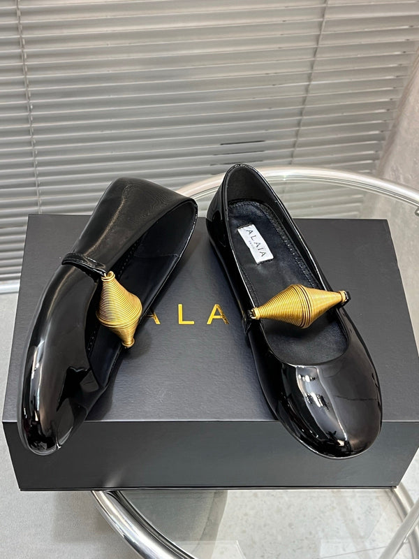 Alaia 25 Jewel Patent Leather Ballerine Nero Agnello 300012