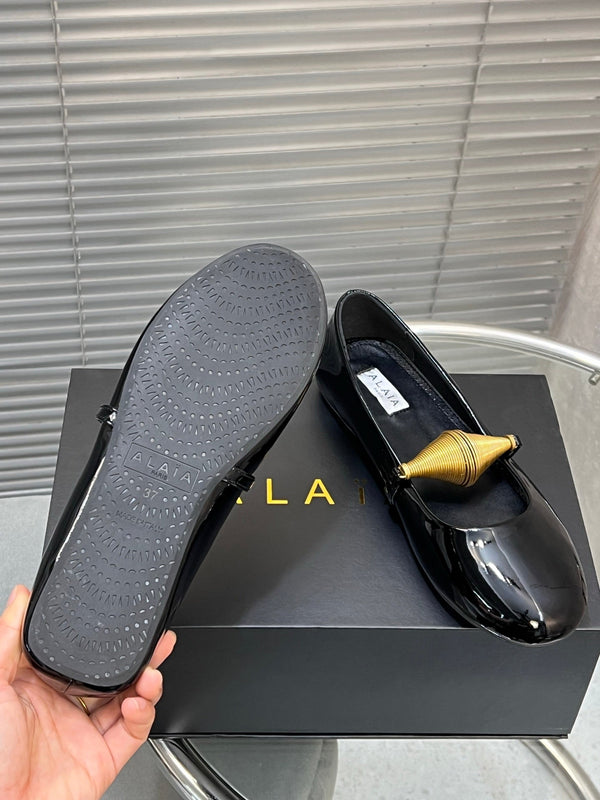 Alaia 25 Jewel Patent Leather Ballerine Nero Agnello 300012