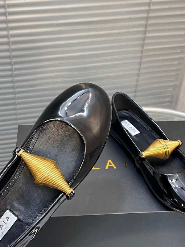 Alaia 25 Jewel Patent Leather Ballerine Nero Agnello 300012