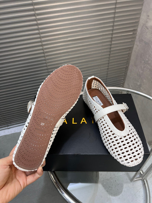 Ballerine Alaia intrecciate in pelle di vacchetta bianca 300044