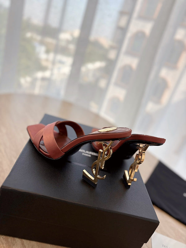 OPYUM OPEN TOE HIGH 10 CM MULES IN MARS RED CALFSKIN