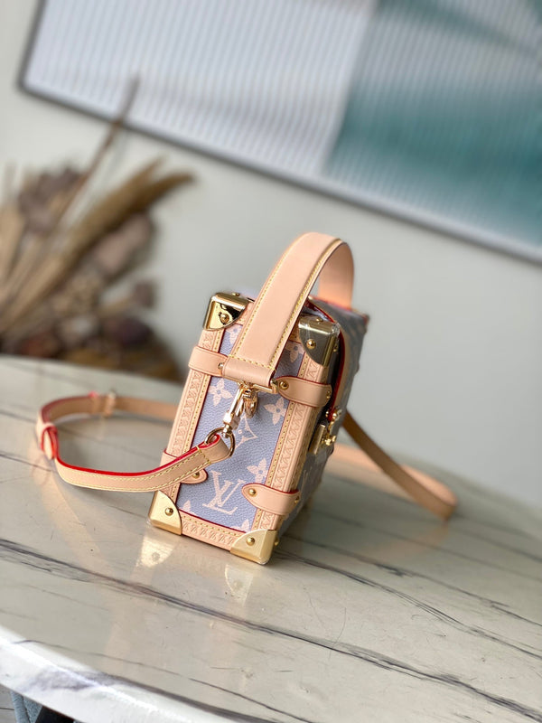 BAULE LATERALE 21 IN TELA TRIANON GRIGIO CREMA MONOGRAMMA FERRAMENTA ORO