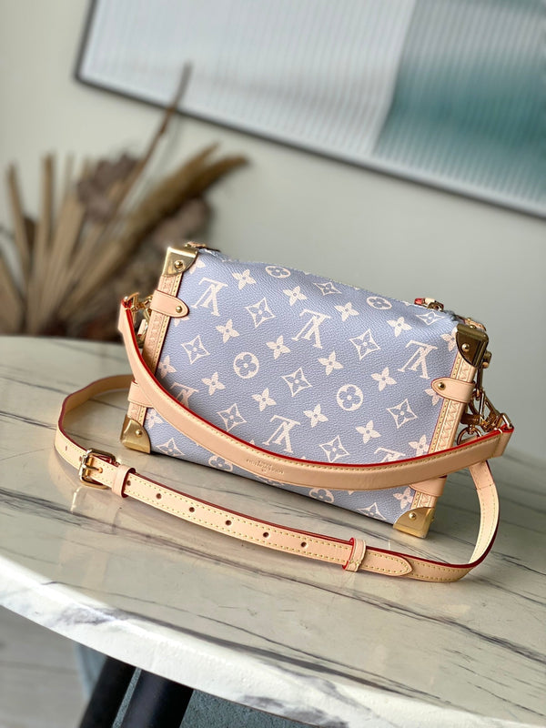 BAULE LATERALE 21 IN TELA TRIANON GRIGIO CREMA MONOGRAMMA FERRAMENTA ORO