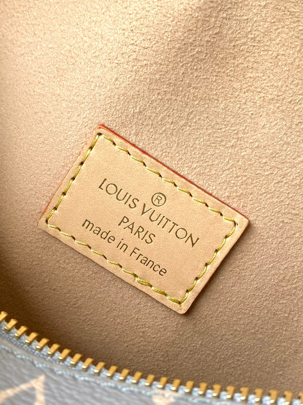 BAULE LATERALE 21 IN TELA TRIANON GRIGIO CREMA MONOGRAMMA FERRAMENTA ORO