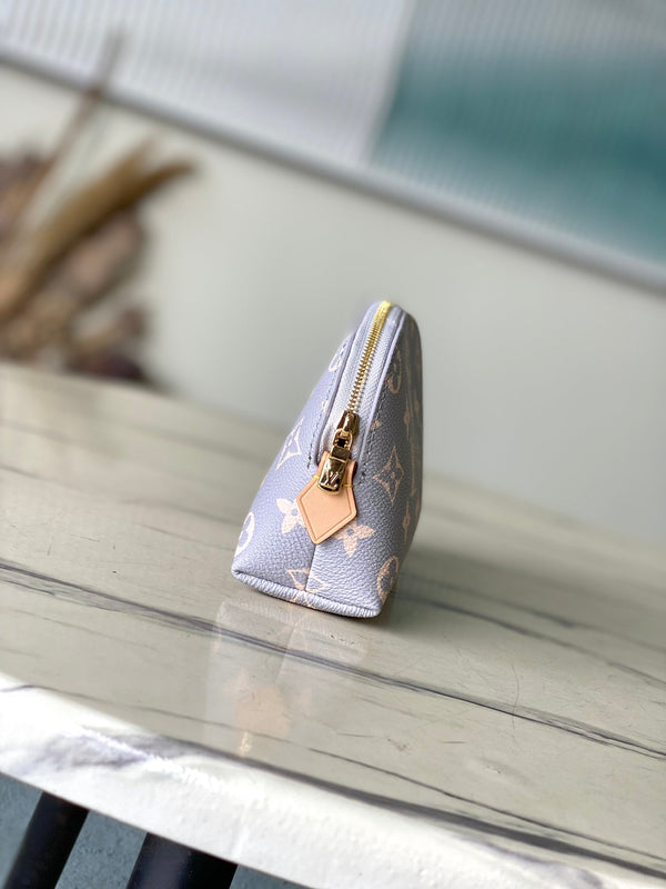 Astuccio per cosmetici PM 19 in tela Monogram Trianon grigio crema