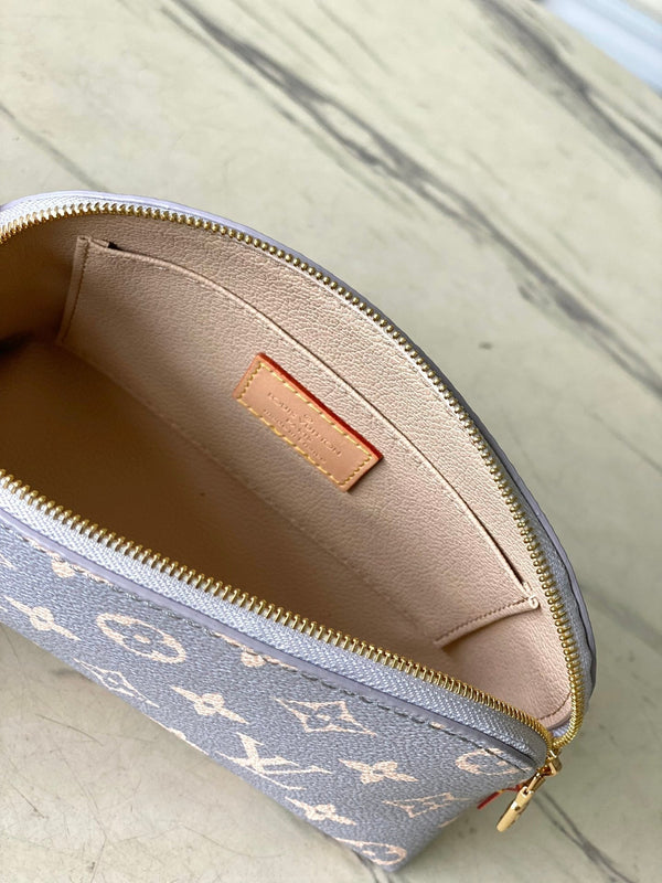 Astuccio per cosmetici PM 19 in tela Monogram Trianon grigio crema