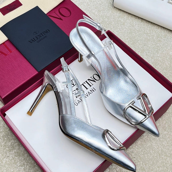 décolleté vlogo slingback 80 in pelle di vitello metallizzata argento