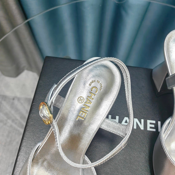 sandalo slingback cc 85 in pelle di vitello metallizzata argento