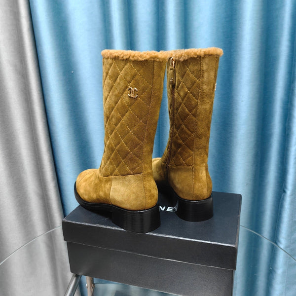 CC Short Boots Yellow Brown Suede Lining Wool And Lambskin