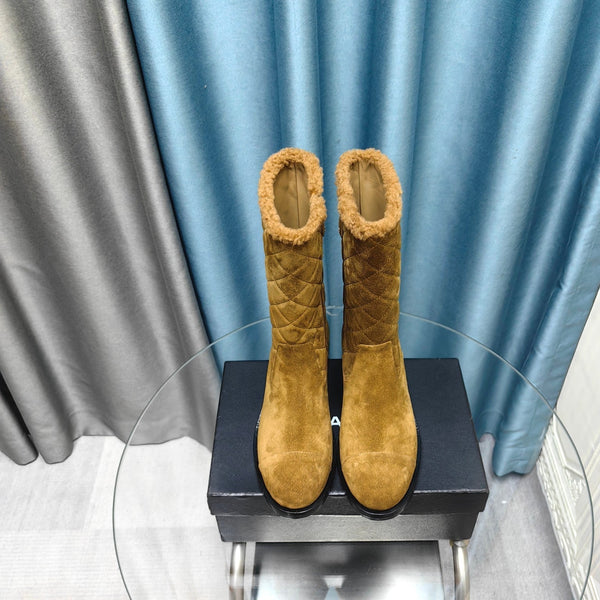 CC Short Boots Yellow Brown Suede Lining Wool And Lambskin