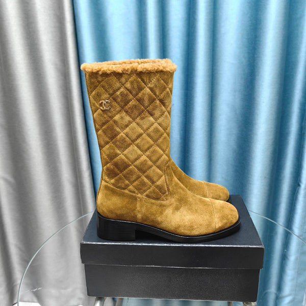 CC Short Boots Yellow Brown Suede Lining Wool And Lambskin