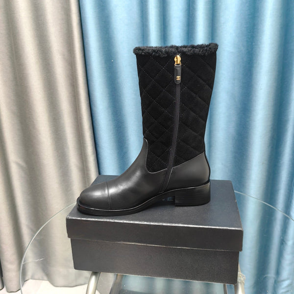 CC Short Boots Black Suede Lining Wool And Lambskin