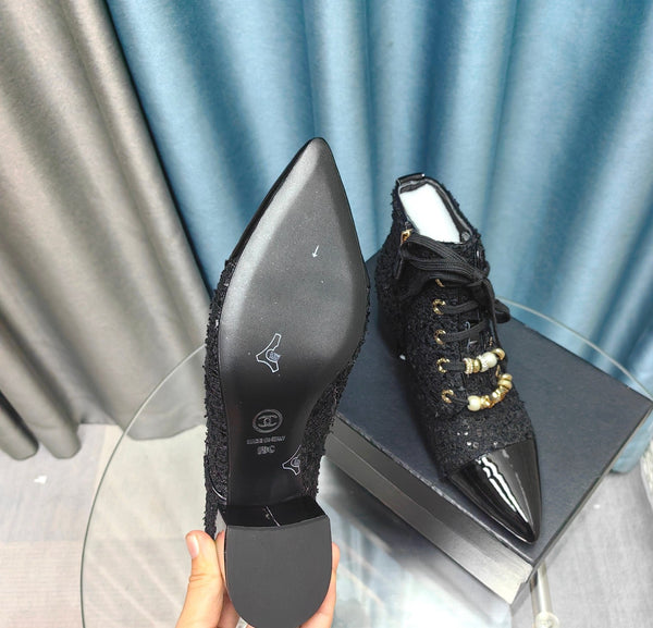 Stivaletti CC in tessuto tweed nero e pelle di agnello