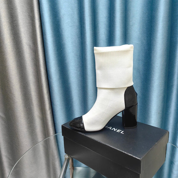 Stivali corti CC 80mm in tessuto di lana bianco e pelle di agnello
