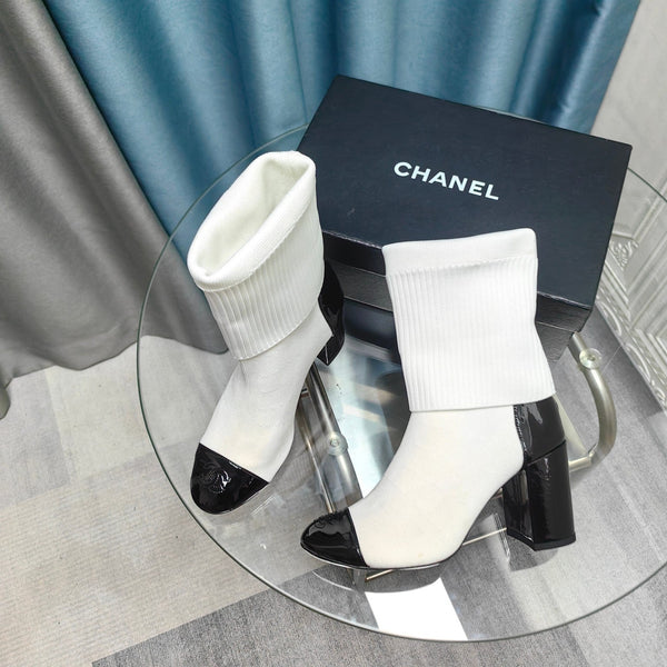 Stivali corti CC 80mm in tessuto di lana bianco e pelle di agnello