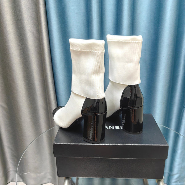 Stivali corti CC 80mm in tessuto di lana bianco e pelle di agnello