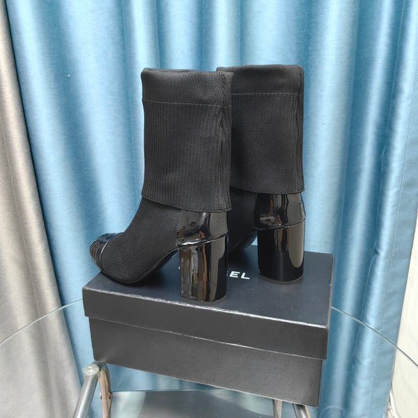 CC Short Boots 80mm Black Wool Fabric And Lambskin