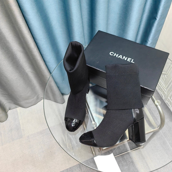 CC Short Boots 80mm Black Wool Fabric And Lambskin