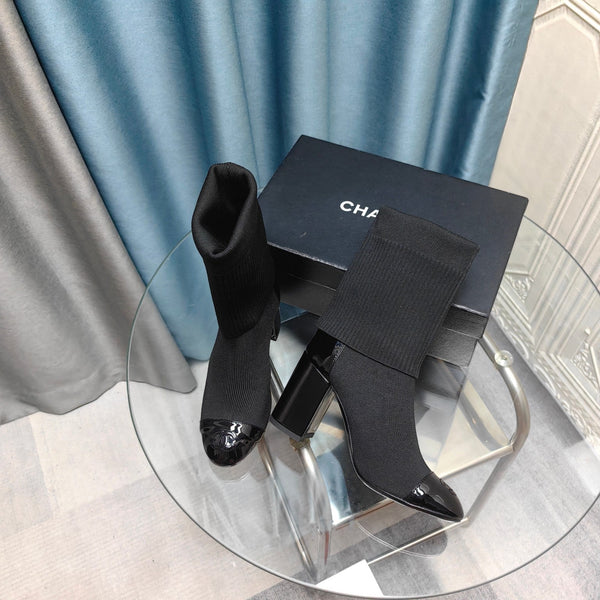 CC Short Boots 80mm Black Wool Fabric And Lambskin