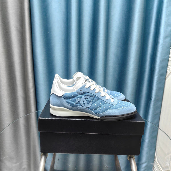 CC Sneaker Blue Quilted Denim Fabric And Suede