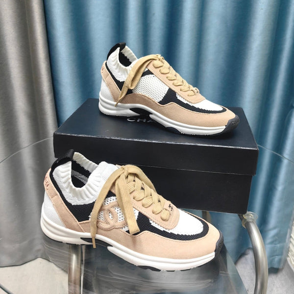 CC Sneaker Beige White Suede And Polyester Mesh Fabric