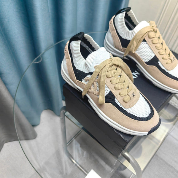 CC Sneaker Beige White Suede And Polyester Mesh Fabric
