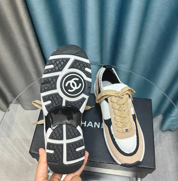 CC Sneaker Beige White Suede And Polyester Mesh Fabric