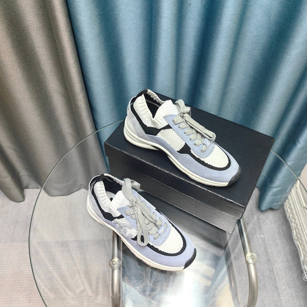 CC Sneaker White Light Blue Suede And Polyester Mesh Fabric