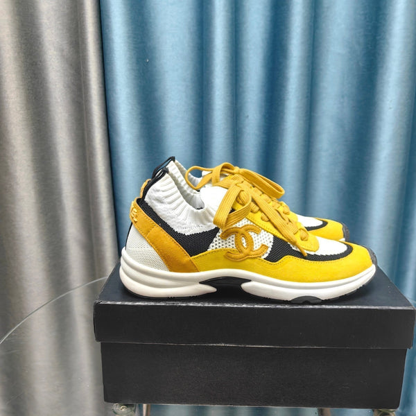 CC Sneaker Yellow White Suede And Polyester Mesh Fabric