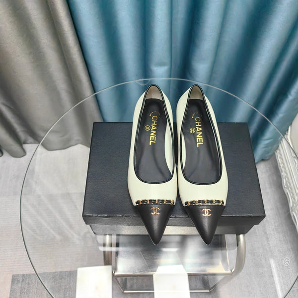 CC Ballet Flats White Chain Lambskin