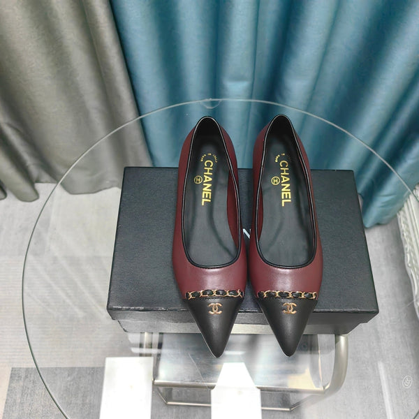 CC Ballet Flats Burgundy Chain Lambskin