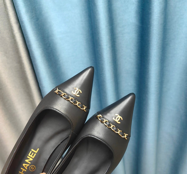 CC Ballet Flats Black Chain Lambskin