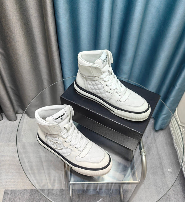 CC High Top Sneaker White Calfskin