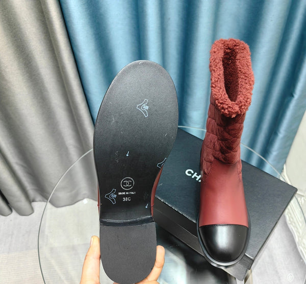 CC Short Boots Burgundy Suede Lining Wool And Lambskin