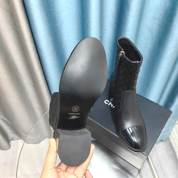 CC Short Boots Black Calfskin And Lambskin