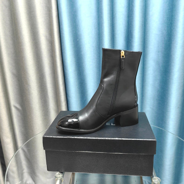 CC Short Boots Black Calfskin And Lambskin