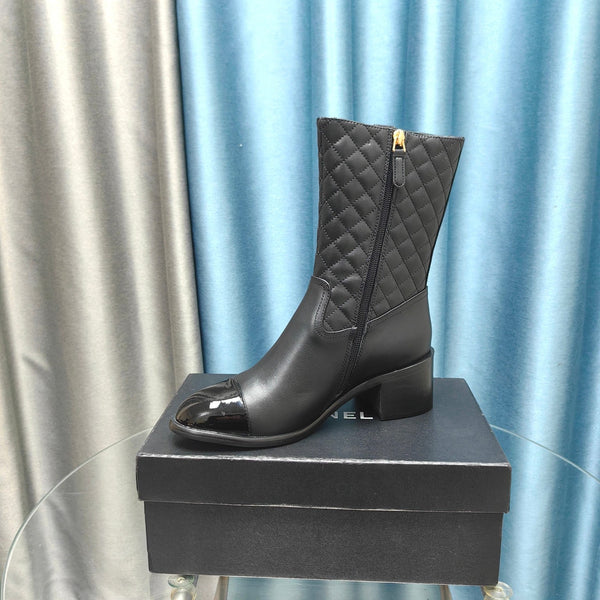 CC Short Boots Black Quilted Cowhide And Lambskin