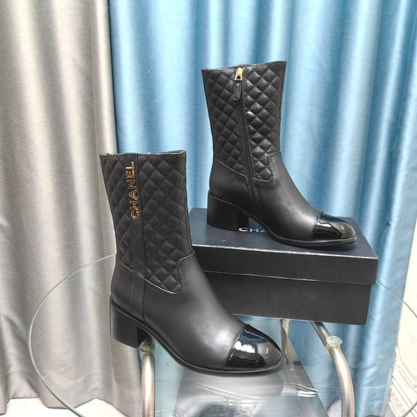 CC Short Boots Black Quilted Cowhide And Lambskin