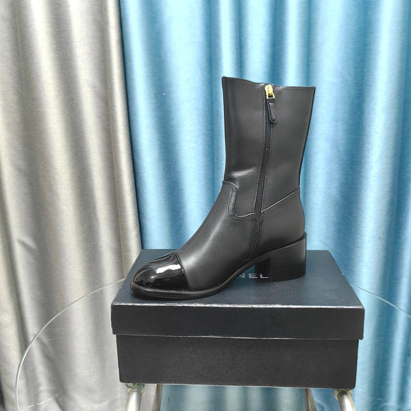 CC Short Boots Black Cowhide And Lambskin