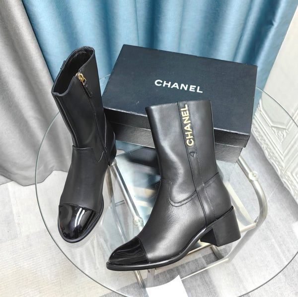 CC Short Boots Black Cowhide And Lambskin