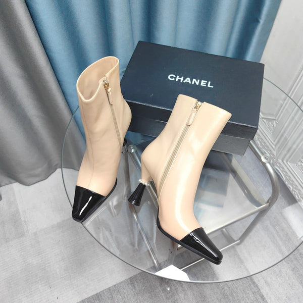 CC Ankle Boots Beige Cowhide And Lambskin
