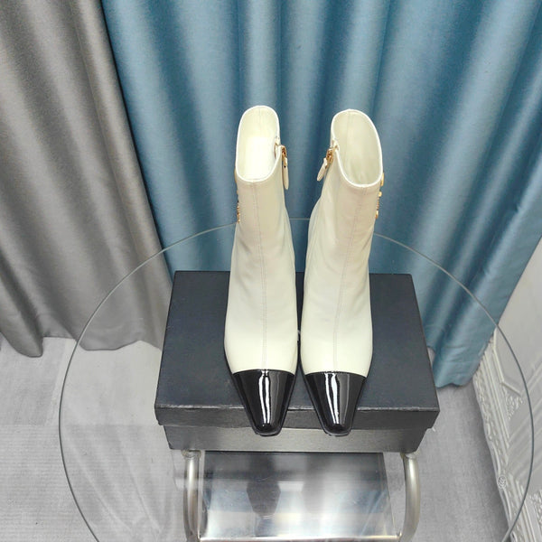 CC Ankle Boots White Cowhide And Lambskin