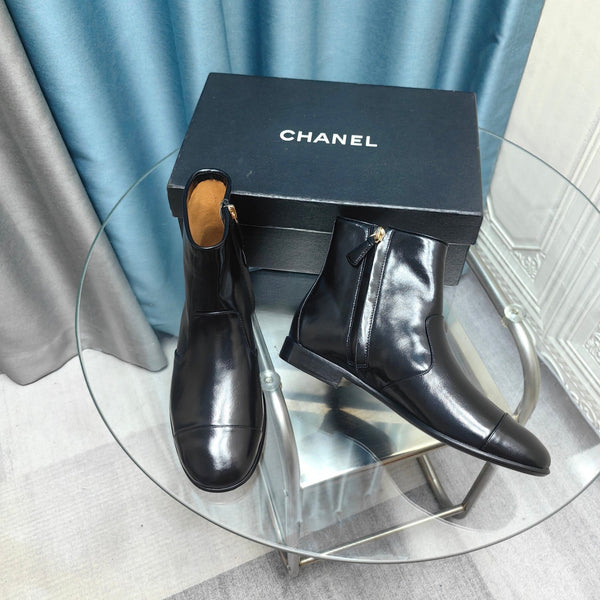 CC Ankle Boots Plain Black Calfskin