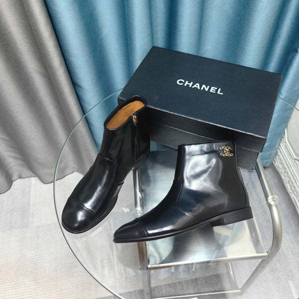 CC Ankle Boots Plain Black Calfskin