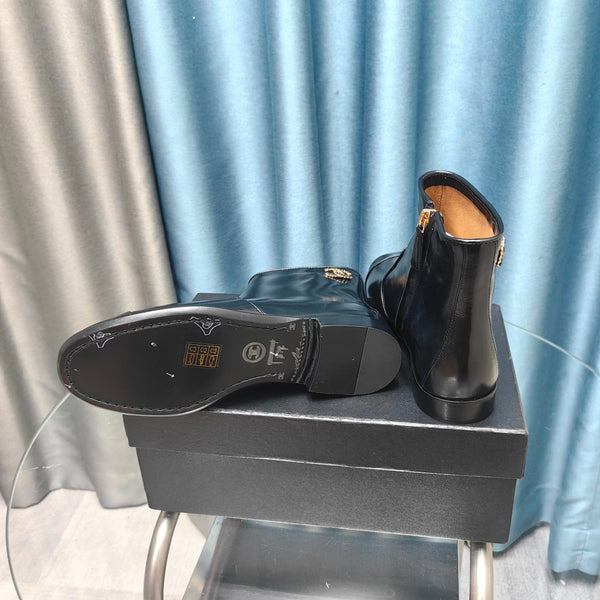 CC Ankle Boots Plain Black Calfskin