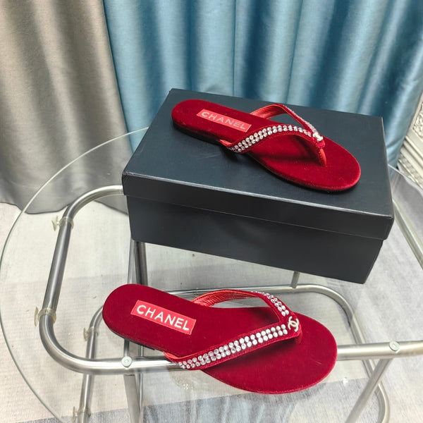 CC Thong Red Velvet Silver Strass