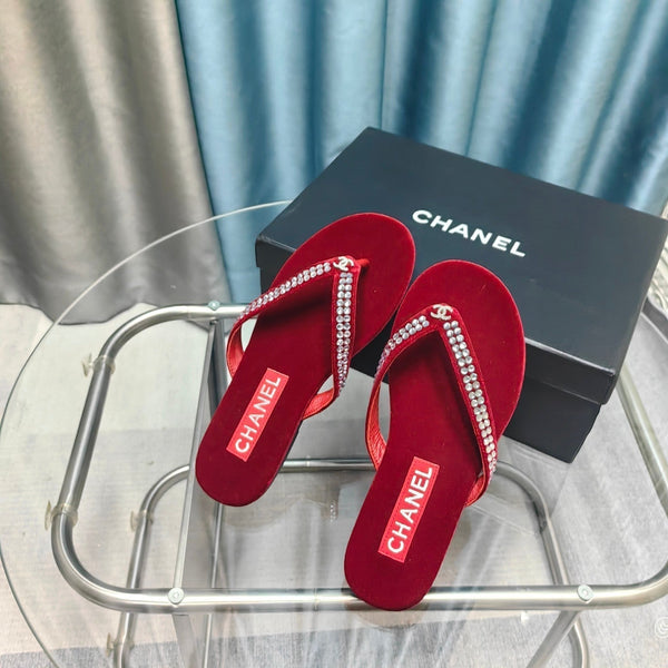 CC Thong Red Velvet Silver Strass
