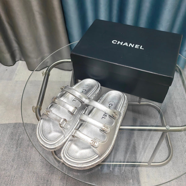 CC 25C Sandal Triple Straps Silver Calfskin